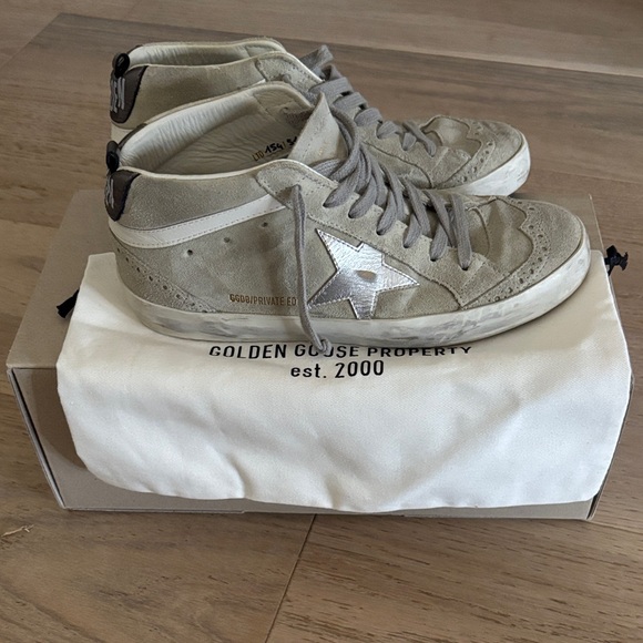 Golden Goose Shoes - Golden Goose Suede Midstar Sneakers in Light Gray and White